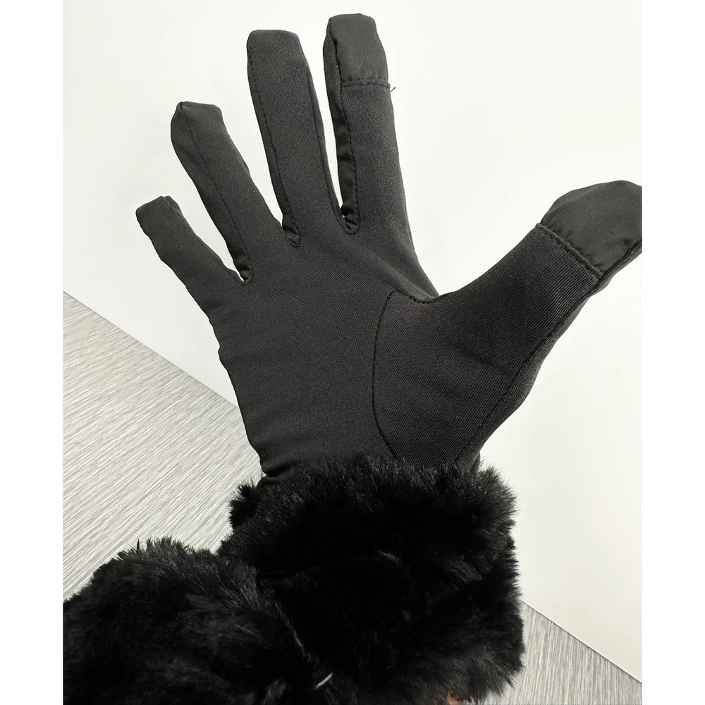 House of Harlow 1960  Gloves With‎ Faux Fur Trim Black Soft